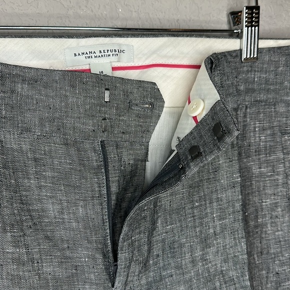 Banana Republic 100% Linen Dark Marled Grey The Martin Fit Trouser Pants Size 14 - Picture 4 of 12